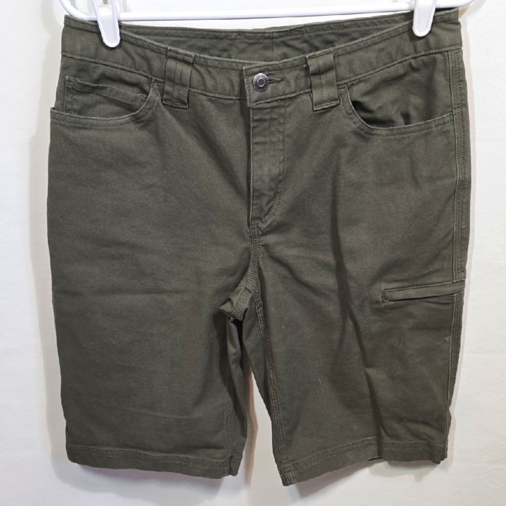 DULUTH TRADING CO Stretch Utility Shorts Canvas Cotton Spandex Blend Olive Loden